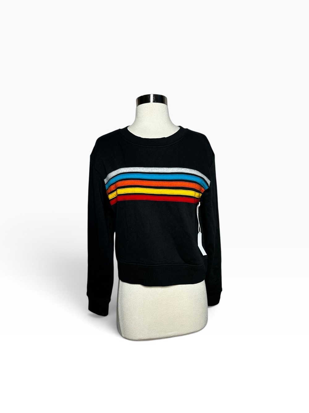NWT Vanilla Star Small Black Rainbow Chest Stripe Cropped Sweatshirt Pullover